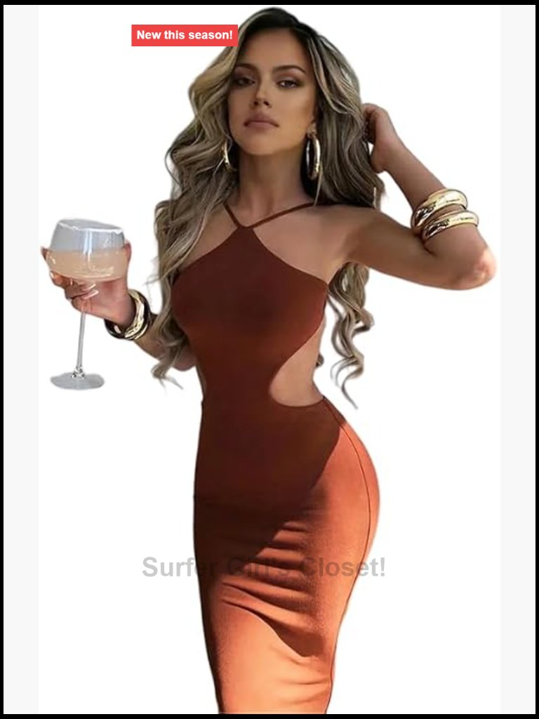 Midi Halter Cut Out Bodycon Backless Cami Dress Sexy Formal Prom